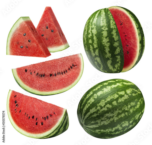 Watermelon pieces set isolated on white background