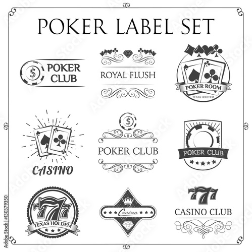 Poker and casino set of vector black gambling emblems, labels, badges or logos in vintage style isolated on white