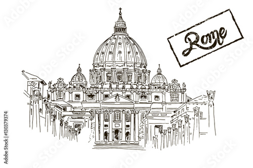 sketch of St. Peter's Basilica in Rome, Italy.