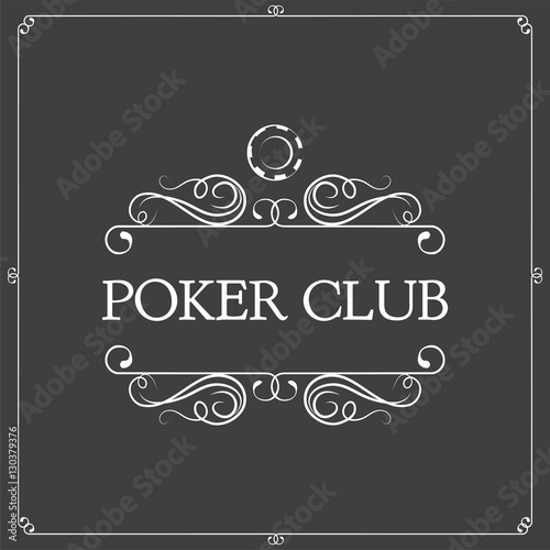 Poker club label. Chip filigree swirl decoration badge. Vector Illustration isolated