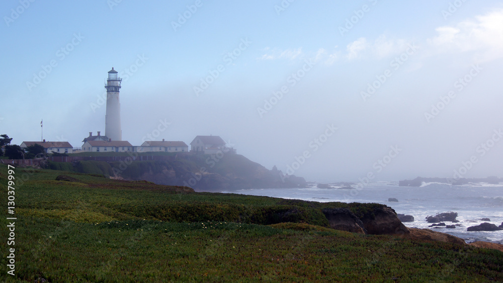 PESCADERO, CALIFORNIA, UNITED STATES - OCT 6, 2014: The Pigeon Point Lighthouse along the Highway No. 1