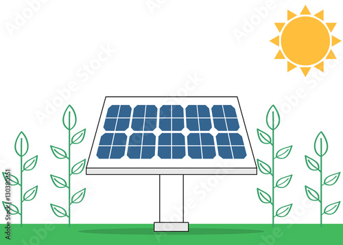 Solar energy concept with electric solar panel and green plants