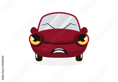 Angry red car icon vector isolated on a white background. Funny angry car cartoon character