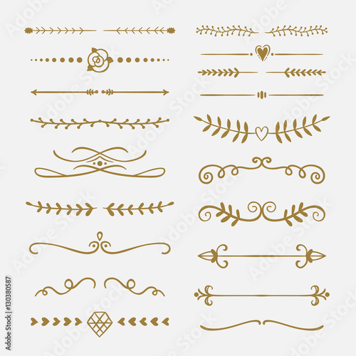 Hand drawn text dividers and graphic elements. Vector floral designs