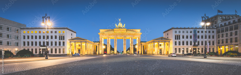Pariser Platz with Brandenburg Gate in twilight, Berlin, Germany