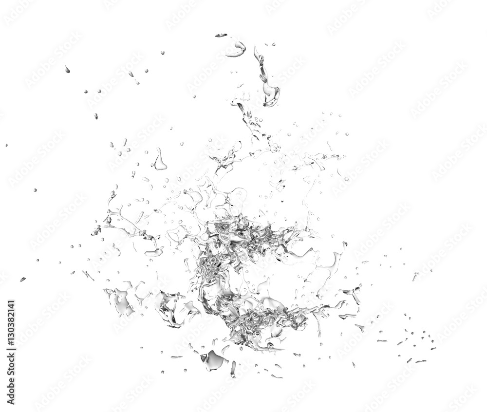 Isolated transparent splash of water splashing on a white backgr