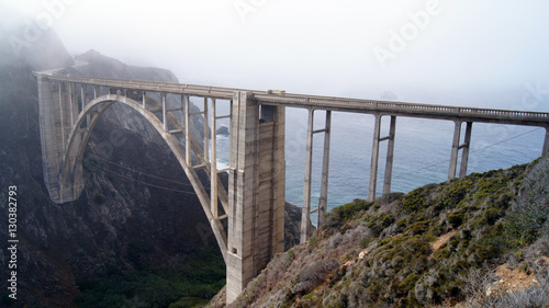 BIG SUR, CALIFORNIA, UNITED STATES - OCT 7, 2014: Bixby Creek Bridge on Highway No 1 at the US West Coast traveling south to Los Angeles