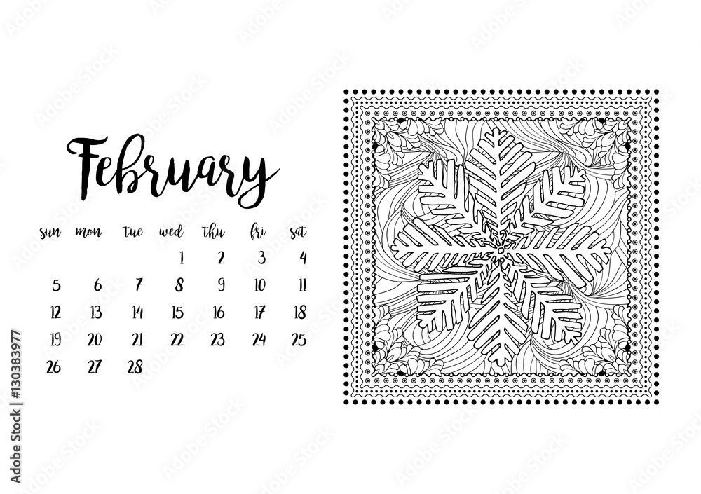 Desk calendar horizontal template 2017 for month February. Week starts Sunday Desk calendar horizontal template 2017 for month February. Week starts Sunday