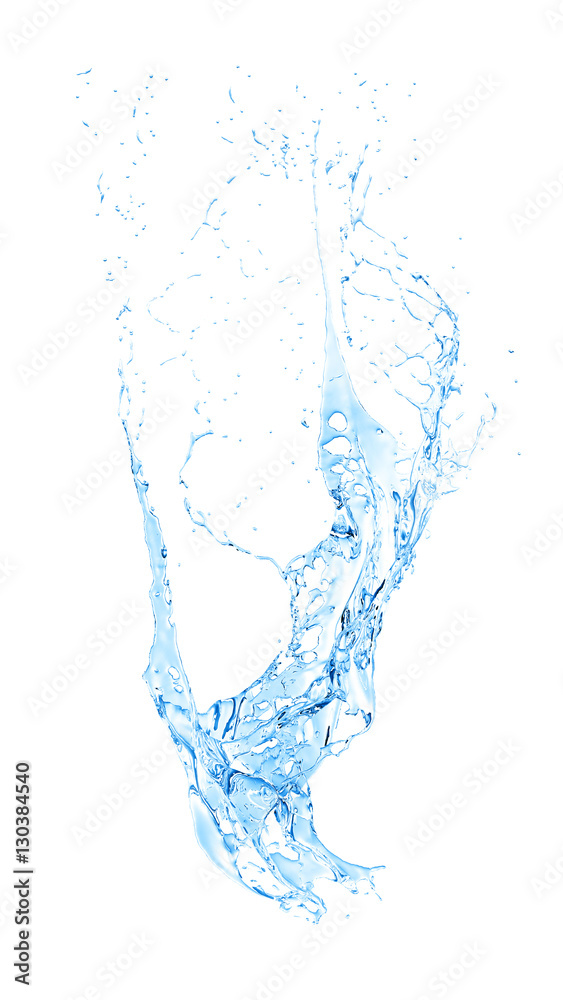 Isolated blue splash of water splashing on a white background. 3