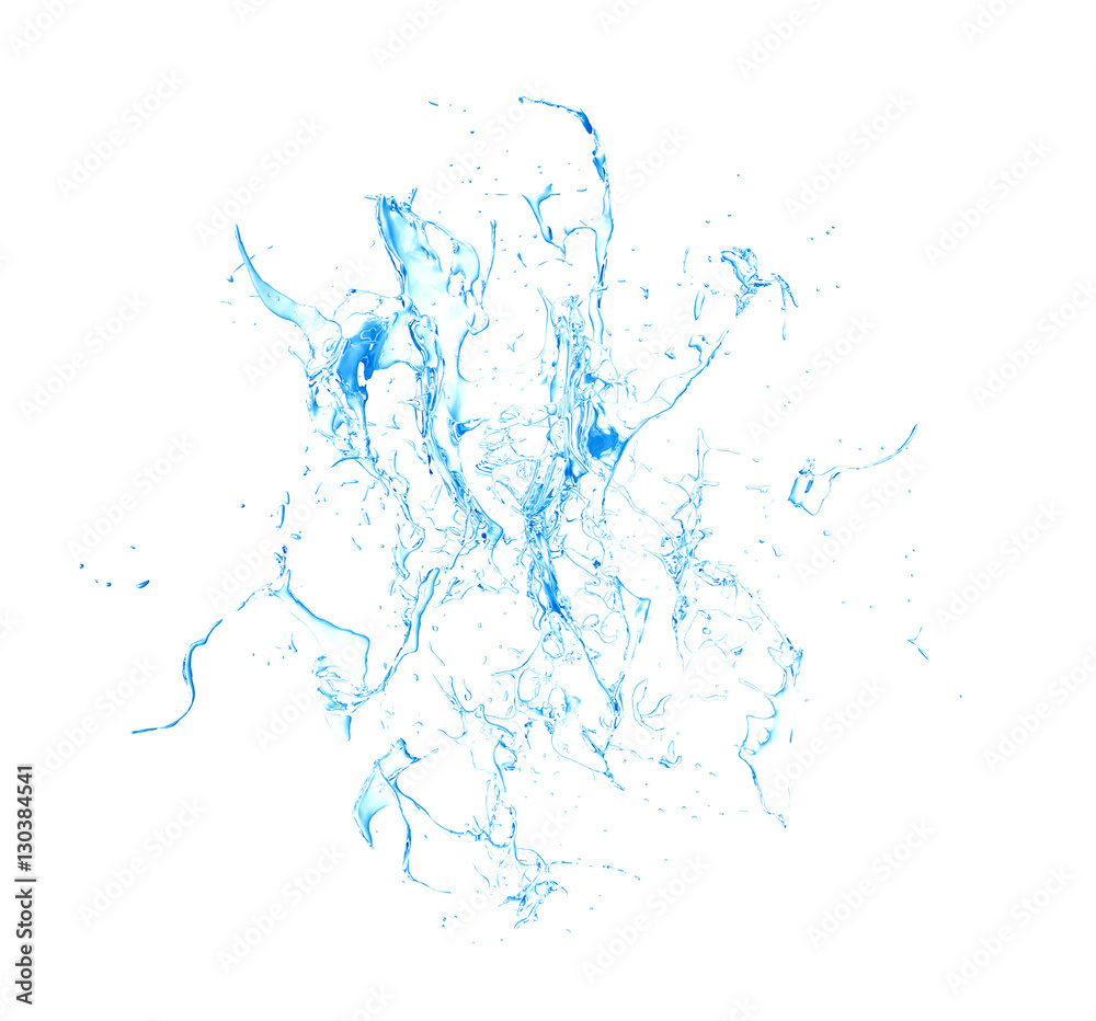 Isolated blue splash of water splashing on a white background. 3 Isolated blue splash of water splashing on a white background. 3