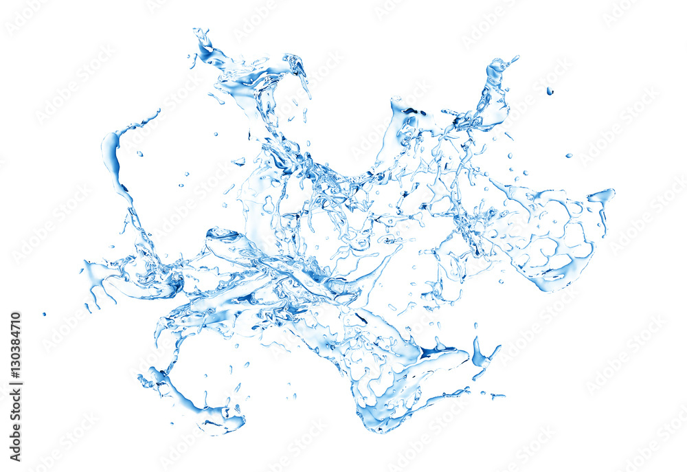 Fototapeta premium Isolated blue splash of water splashing on a white background. 3