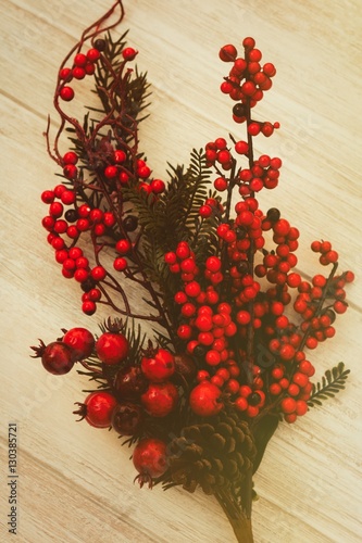 Red fruits on the branch Christmas for decoration