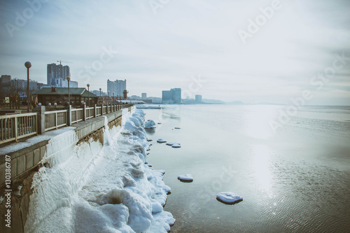 Photography the city of winter sea