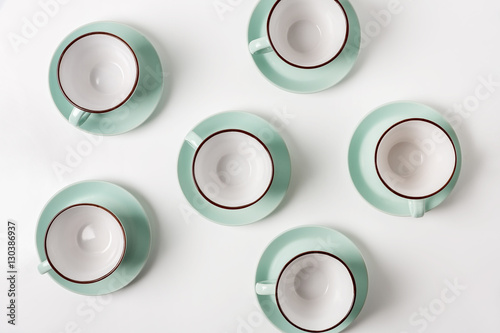 Clean dishes, coffee or tea cups set