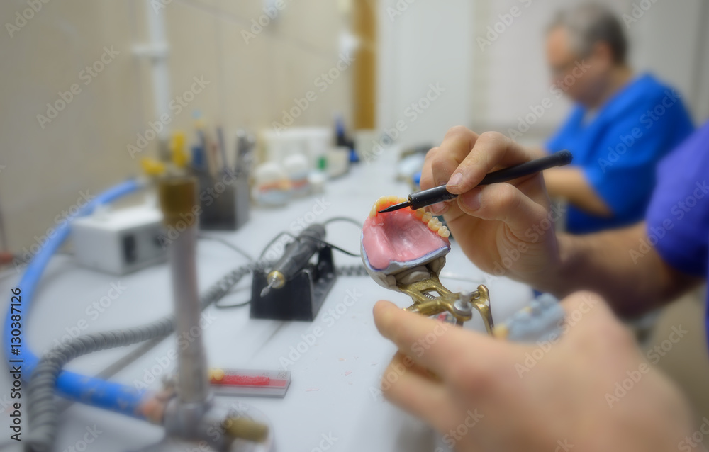 Closeup of dental technician