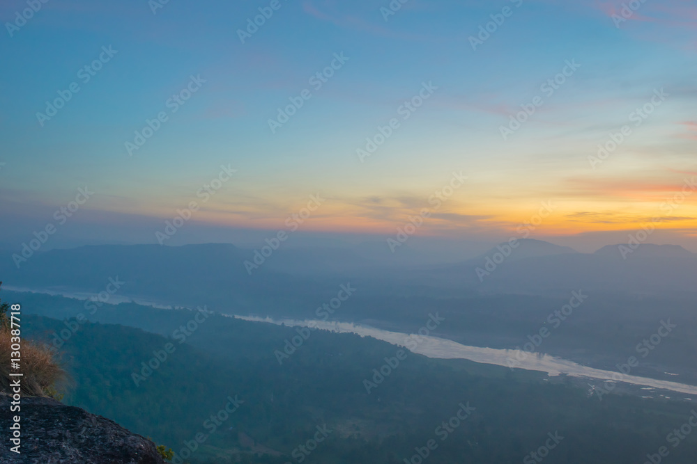 Colorful misty morning in rocks