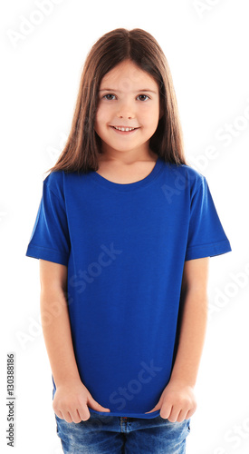 Little girl in blank blue t...