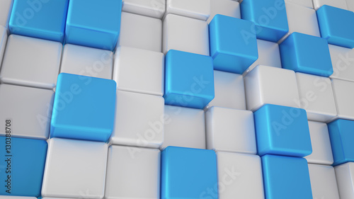 White background with white and turquoise  blue cubes. 3d illust