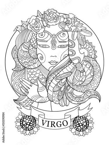 Virgo zodiac sign coloring book for adults vector