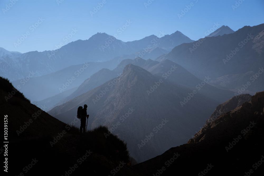 Silhouette of the girls in the mountains
