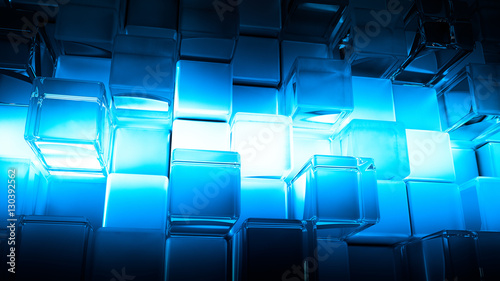 Azure glass background with cubes, 3d illustration, 3d rendering