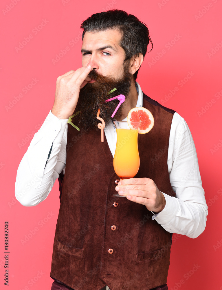 Fototapeta premium satisfied handsome bearded man