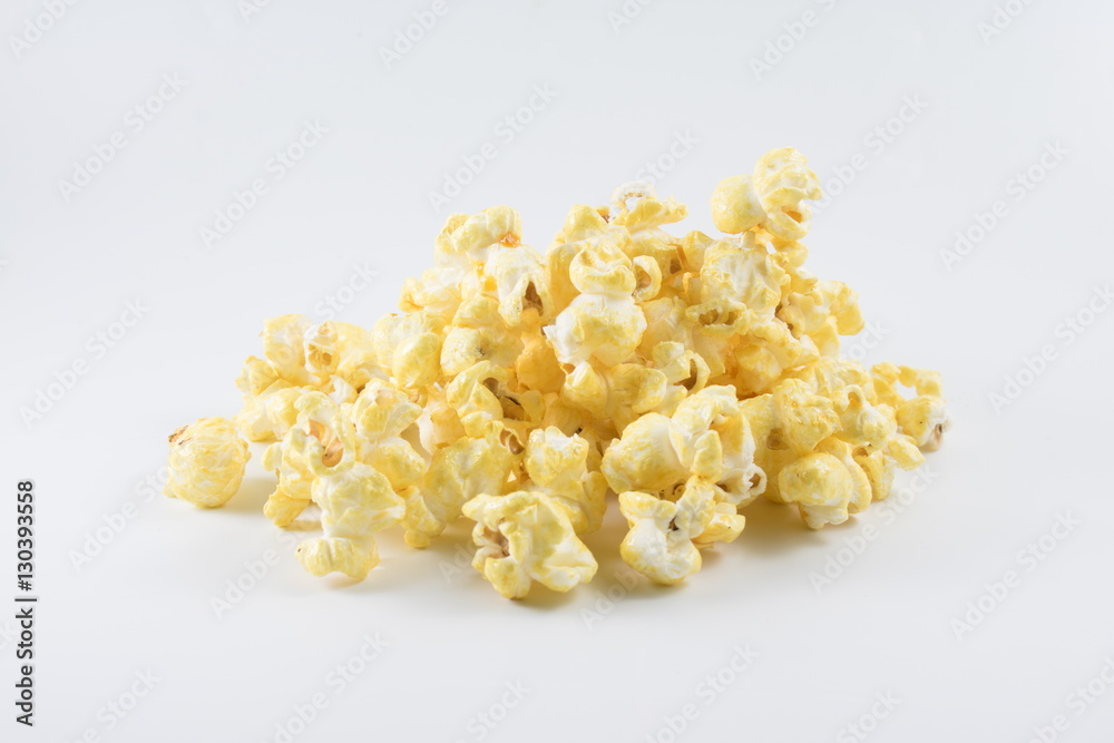 Pile of popcorn on the white background