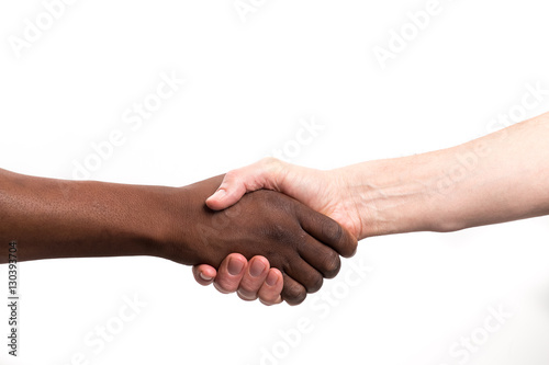 Close up view of a black / african man and a white / caucasian m