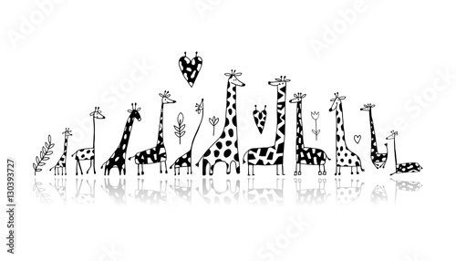 Photography Giraffes family, sketch for your design