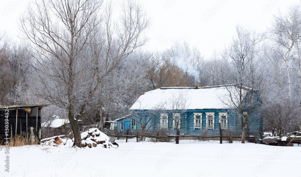 village house in the winter