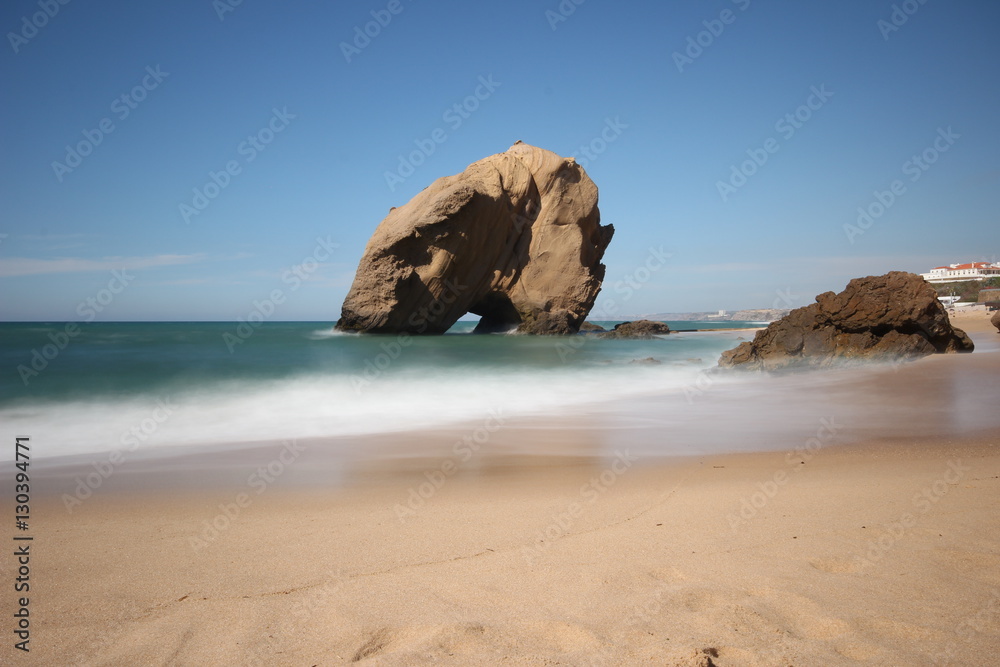 Big rock on the beach in Santa Cruz, Portugal Big rock on the beach in Santa Cruz, Portugal