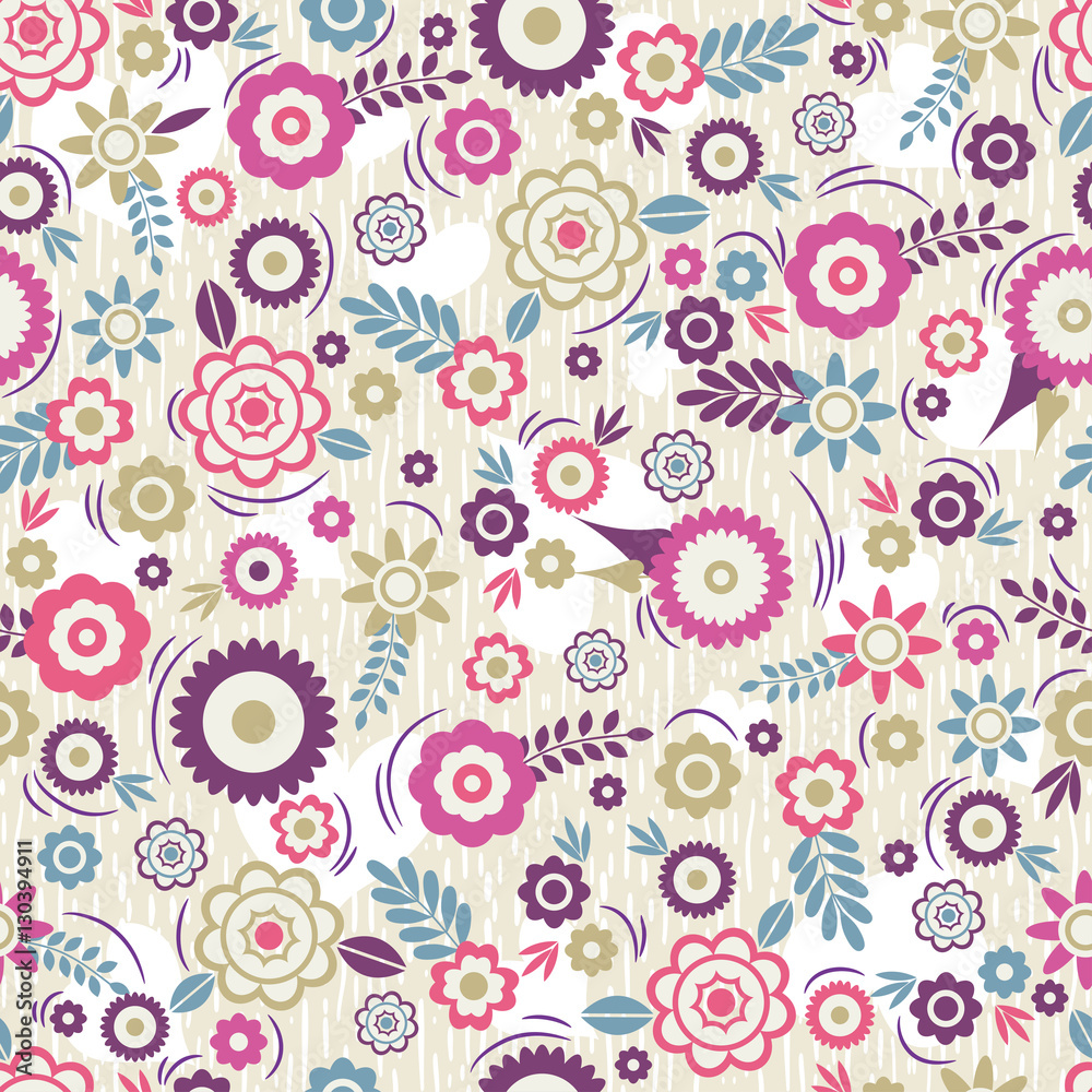 Seamless Pattern with flowers and leafs. Ideal for printing onto