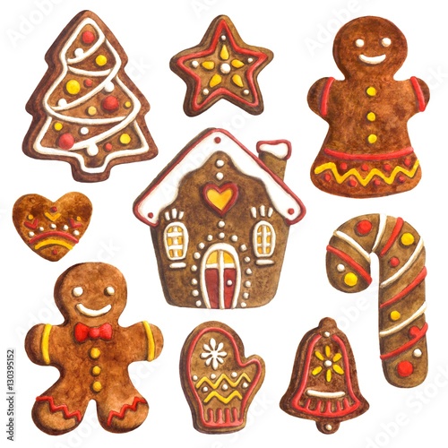 Sweet watercolor illustration with cute christmas cookies.