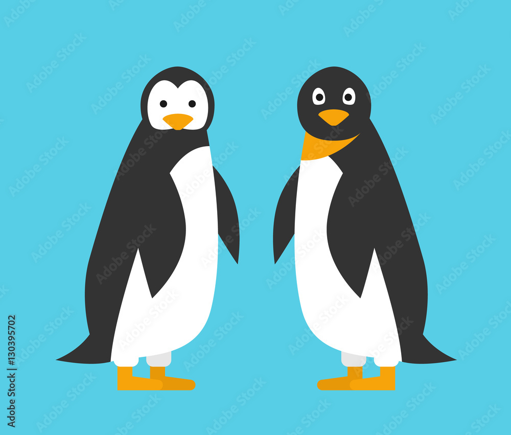 Fototapeta premium two cute cartoon penguins in flat style