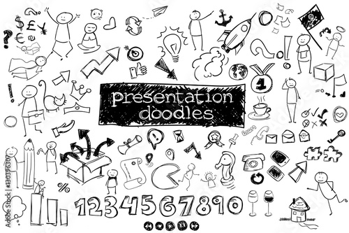 business icons - set of freestyle doodles for presentation. business, finance, marketing, communication, arts and craft