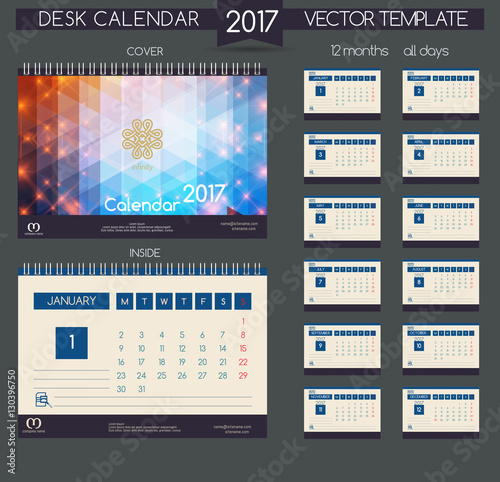 Design Desk Calendar 2017. Vector illustration