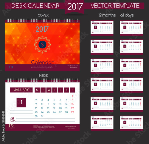 Design Desk Calendar 2017. Vector illustration