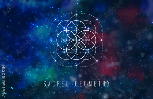 Sacred geometry vector design element on a abstract cosmic background.