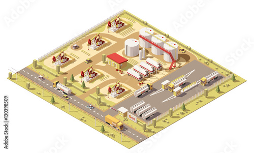 Vector isometric low poly oil field
