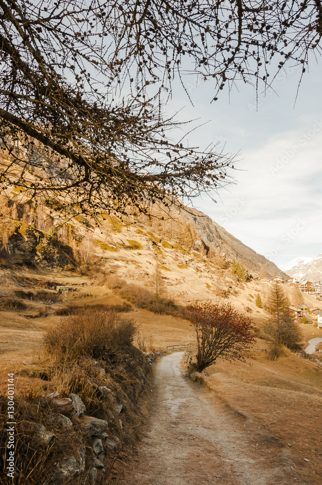 Zermatt, Bergdorf, Dorf, Walliser Dorf, Furi, Zmutt, Wanderweg, Naturweg, Bergbauer, Schneemangel, Winter, Schweizer Berge, Schweiz