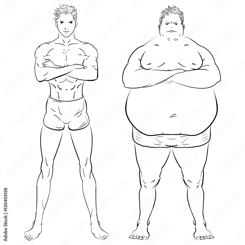 two different men, fat, skinny and muscular Hand drawn doodle vector Stock  Vector | Adobe Stock