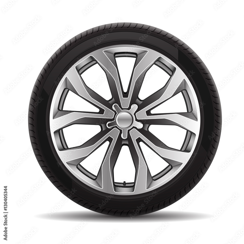 Naklejka premium Opona radialna koła samochodu stop metalu na tle ilustracji wektorowych izolowane.