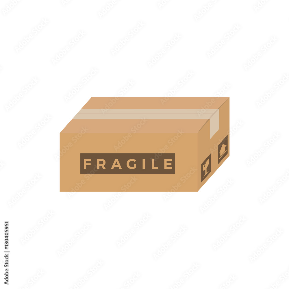 Closed Cardboard Box With Fragile Sign Closed Cardboard Box With Fragile Sign