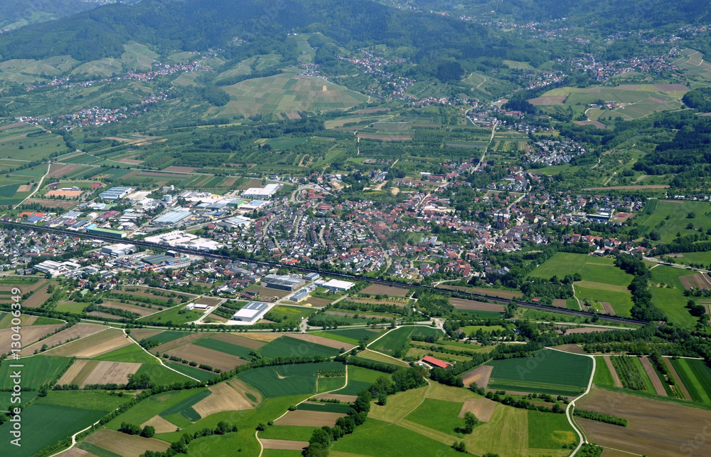 aerial view of the town of  Ottersweier  in the l region of  Baden Germany 