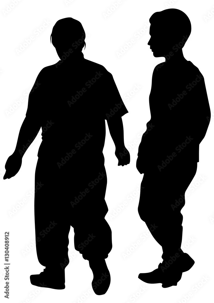 Silhouettes of a little girl and boy on a white background