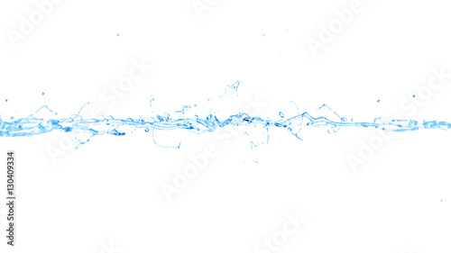 Isolated horizontal stream of water on a white background. Splas