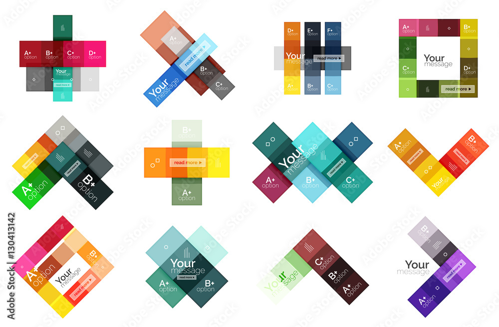 Square and stripes geometric infographic templates