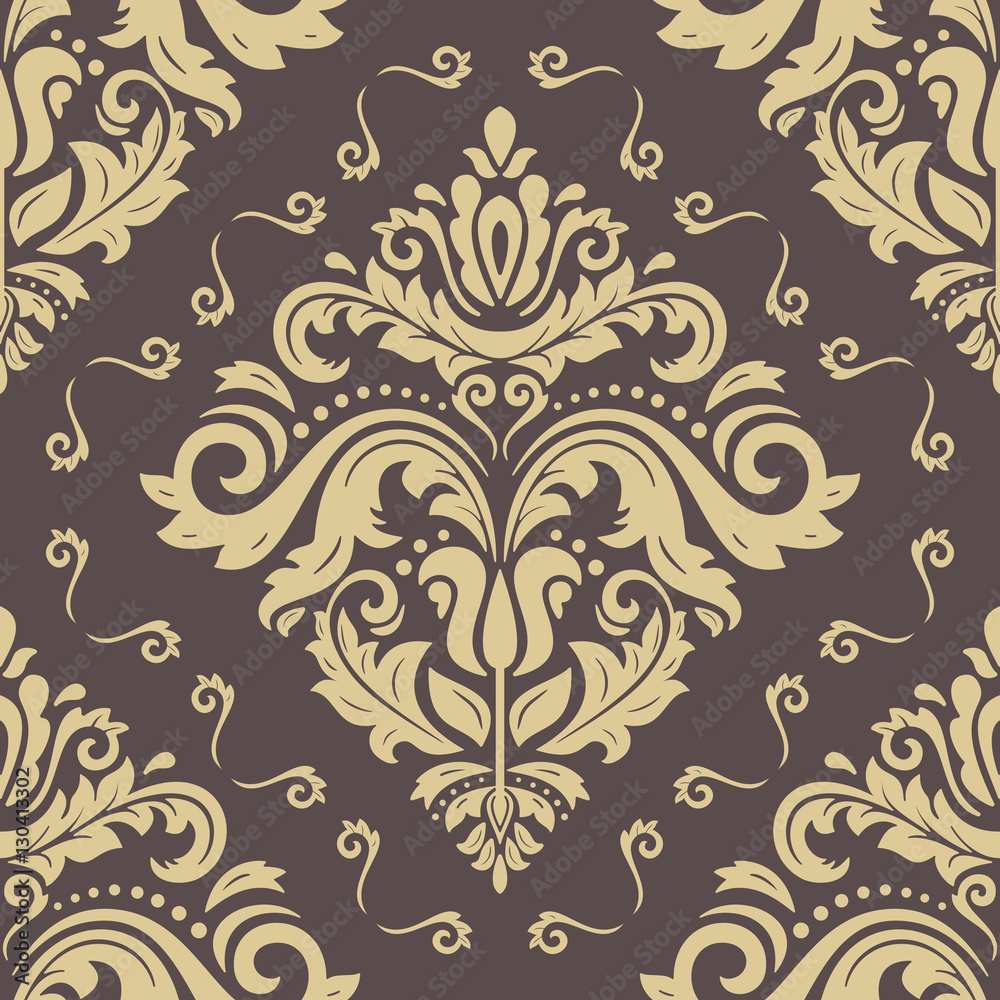 Seamless classic vector brown and golden pattern. Traditional orient ornament. Classic vintage background