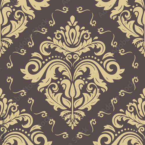 Seamless classic vector brown and golden pattern. Traditional orient ornament. Classic vintage background