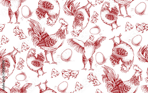seamless pattern of roosters